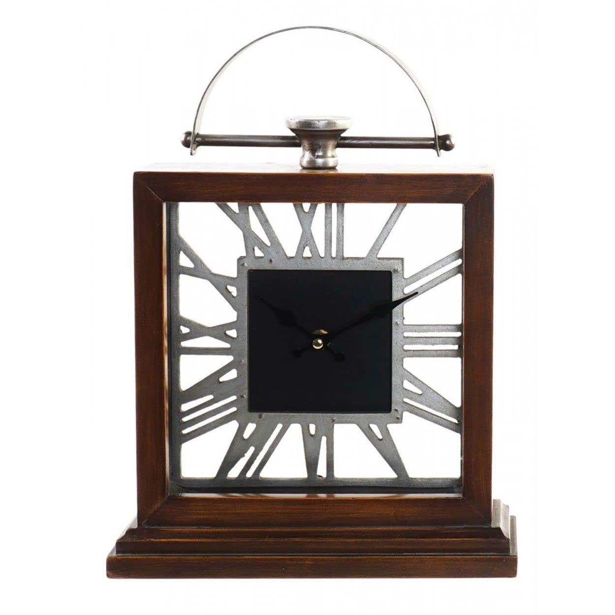 Reloj Sobremesa Vintage de Madera y Metal, Relojes Analógicos para Mesa. Decoración Hogar Original 26,5x9x36 cm - A