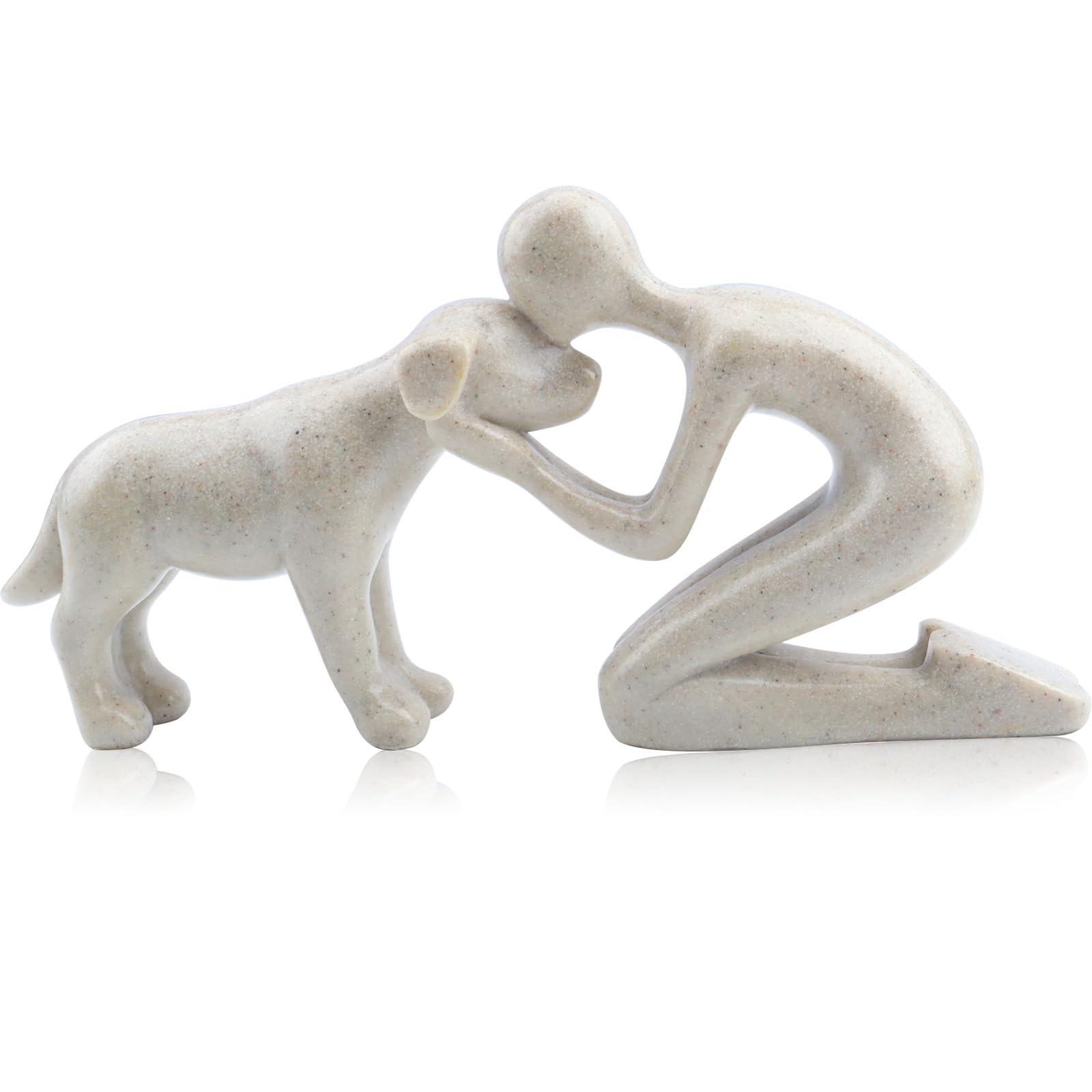 LOVIN PRODUCT Dog & Me Statue - Sandstone Sculpture Home Decor, Cute Pet Memorial Gift for Dog Lovers, Shelf, Living Room, Bedroom, Office Desk Figurine