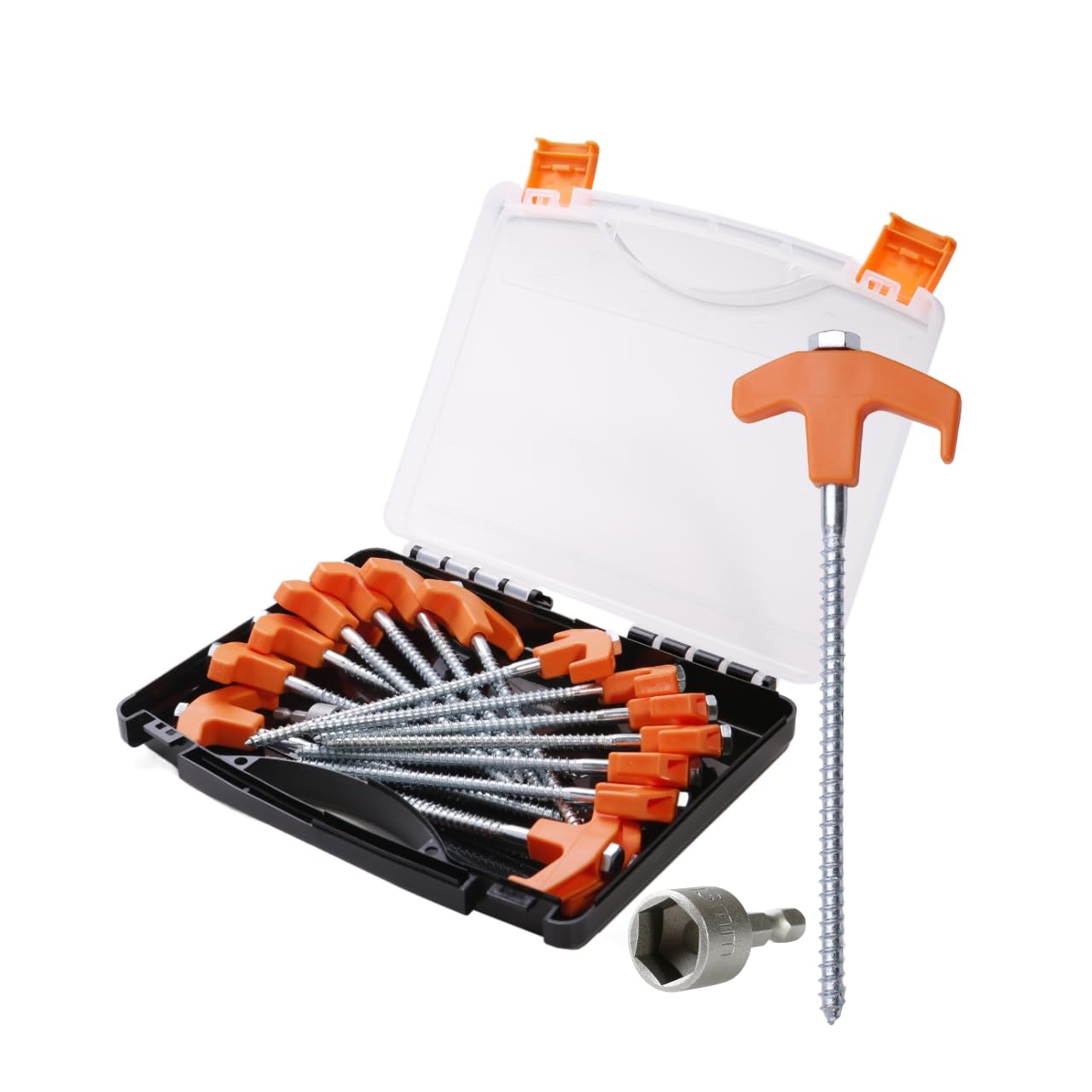 Screw in Tent Peg 16-Piece Set, Heavy-Duty Drill-In Ground Anchors for Camping & Outdoor Use Sports, Fitness & Outdoors