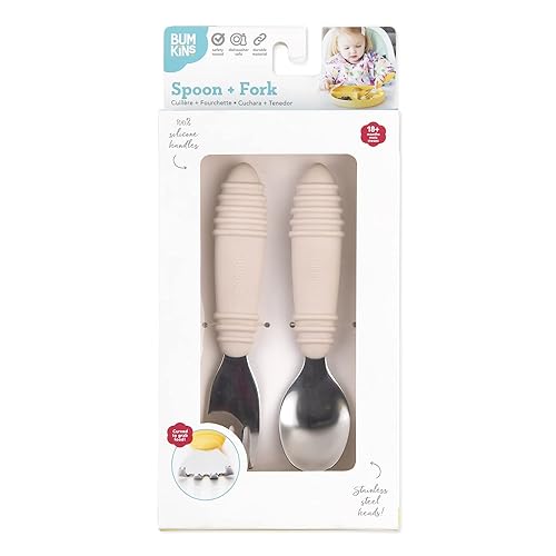Vista 123 de Bumkins Juego de utensilios para bebé, cucharas de silicona para sumergir, autoalimentación, destete LED para bebés, aprendizaje de entrenador, A1