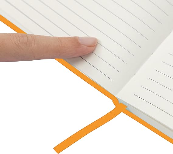 evelay A5 Notebook Ruled Lined Journal with Faux Leather Hardback Cover and Premium 120gsm Thick Paper (128 Cream Pages, Orange)