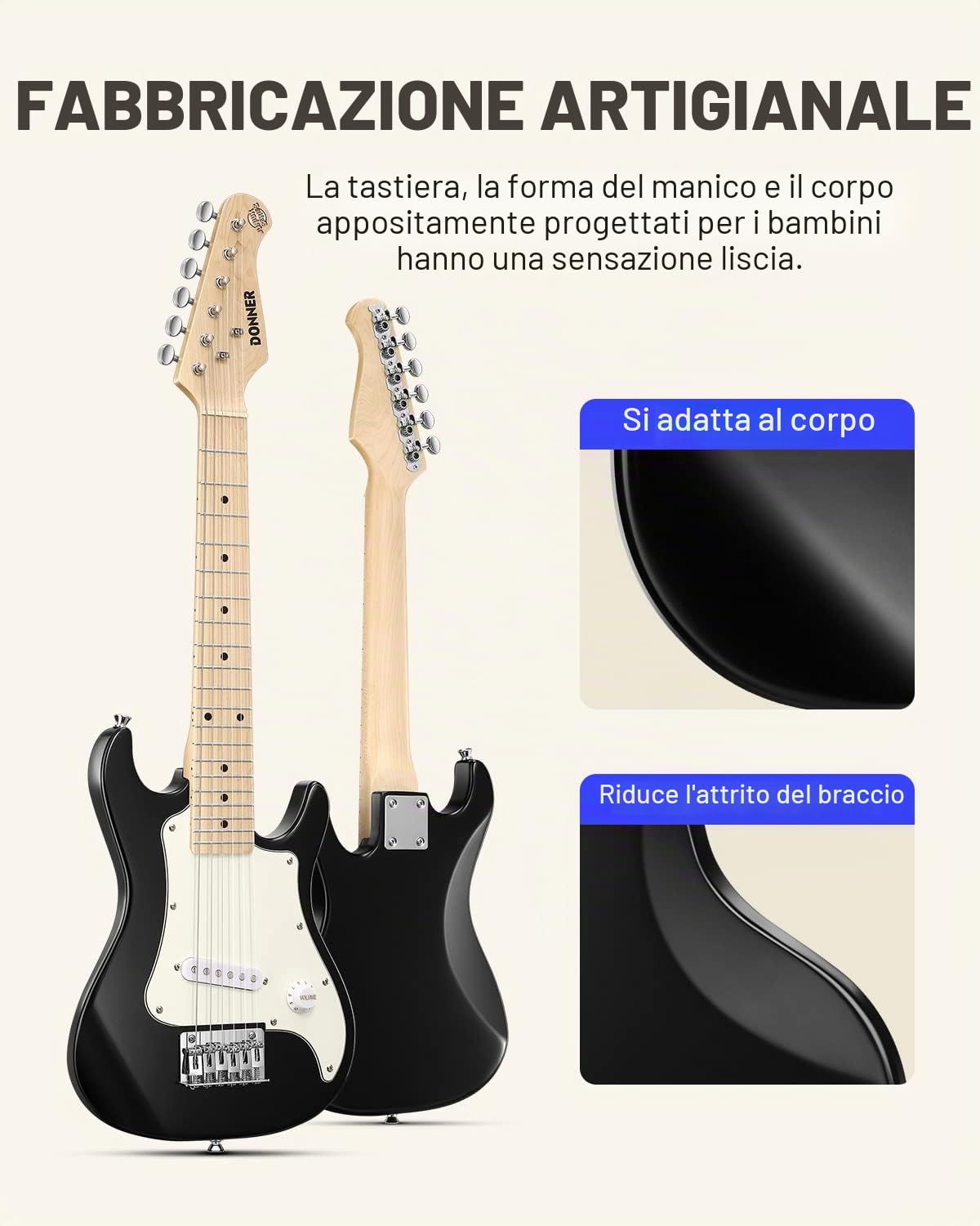 Donner Kit per principianti per chitarra elettrica da 30 pollici, ST Style Mini chitarra Bundle con amplificatore, sintonizzatore, capo, borsa, cinghia, corda, cavo (DSJ-100, nero)