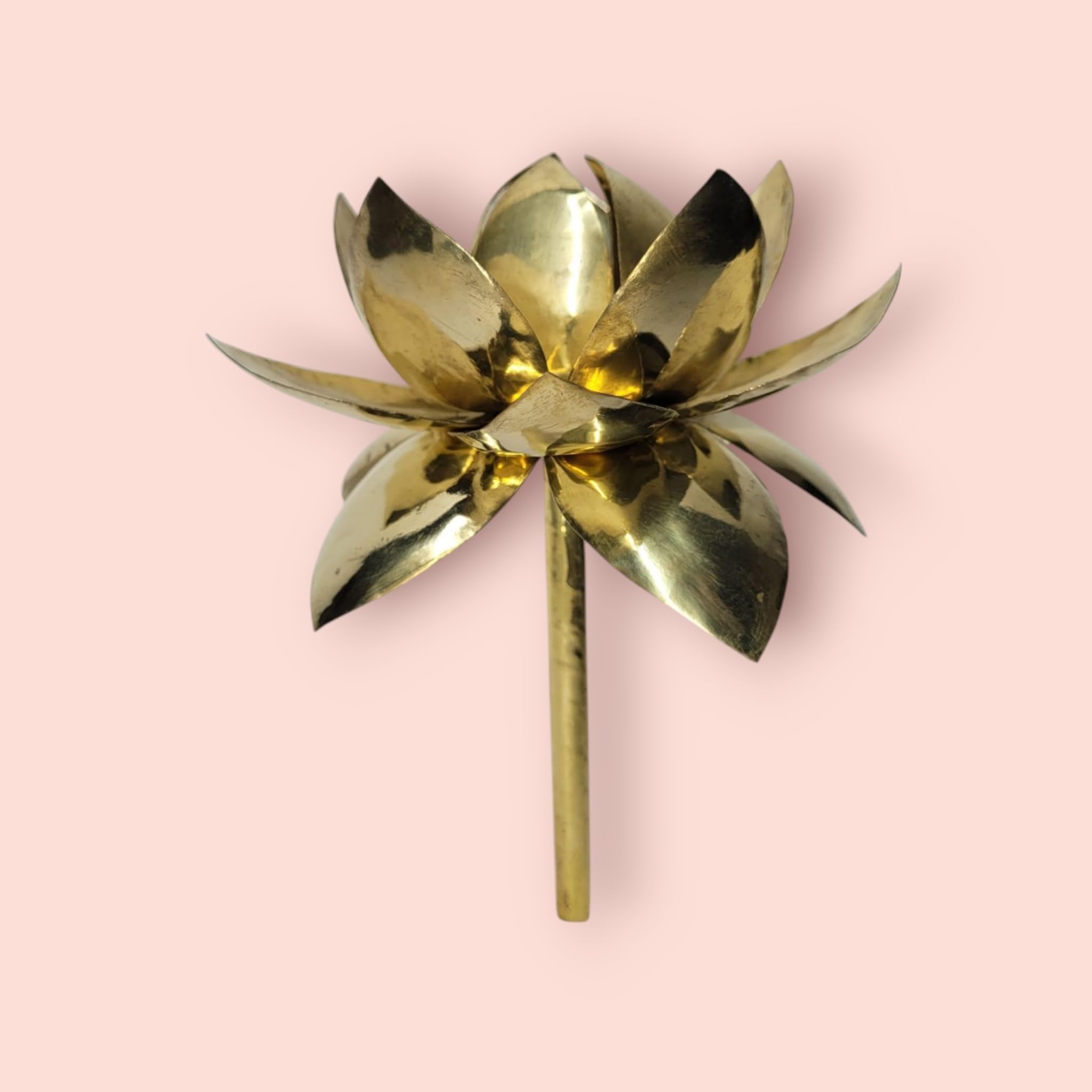 Brass Lotus Flower for Pooja | Artificial Lotus for Navaratri, Durga Puja, Mandir Decor | Handcrafted Brass Floral Offering (12x12x14 cm, 200g)-image-40