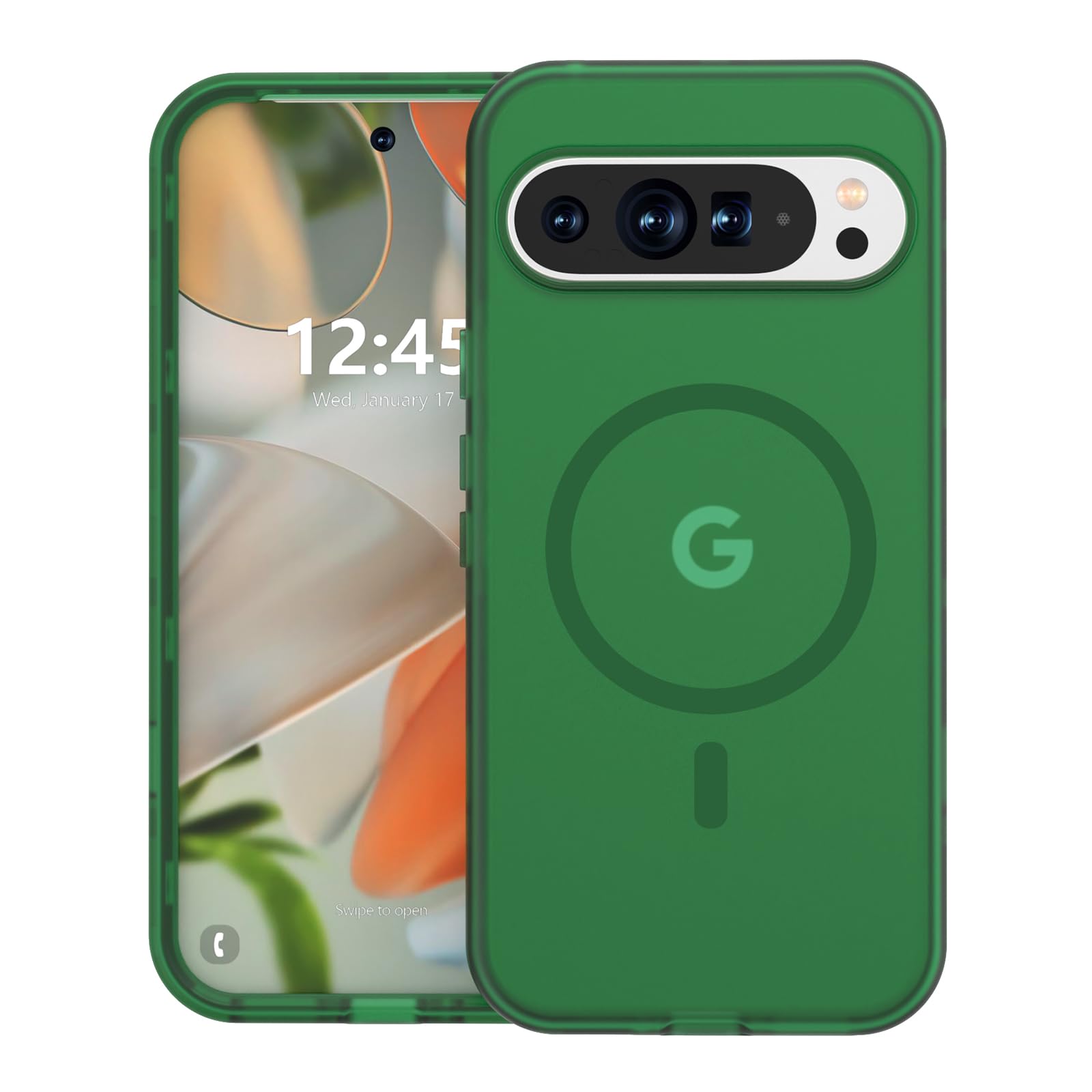 ANNSD for Google Pixel 9/9 Pro Case,Magnetic Matte Shockproof Cover,Translucent Full Body Protective Multilayer 3 in 1 Anti Drop Anti Scratch for Women Men(Deep Green)