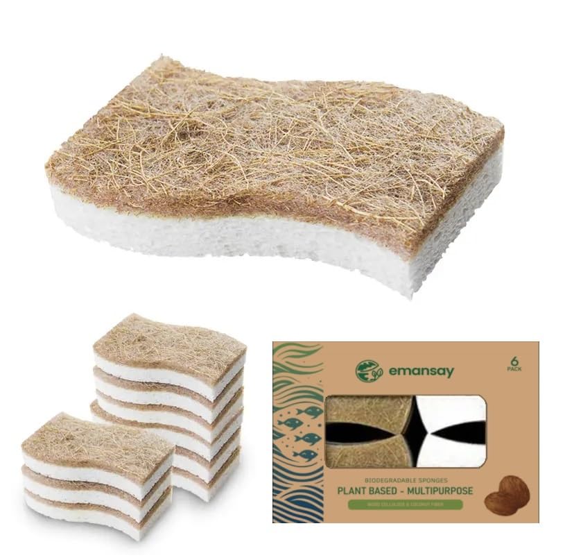Image of Eco Friendly Scrubbing Sponge, 6-Pack, Biodegradable, All Natural, Plant Based Kitchen and Bath, Multi-Surface Scrubber Sponge