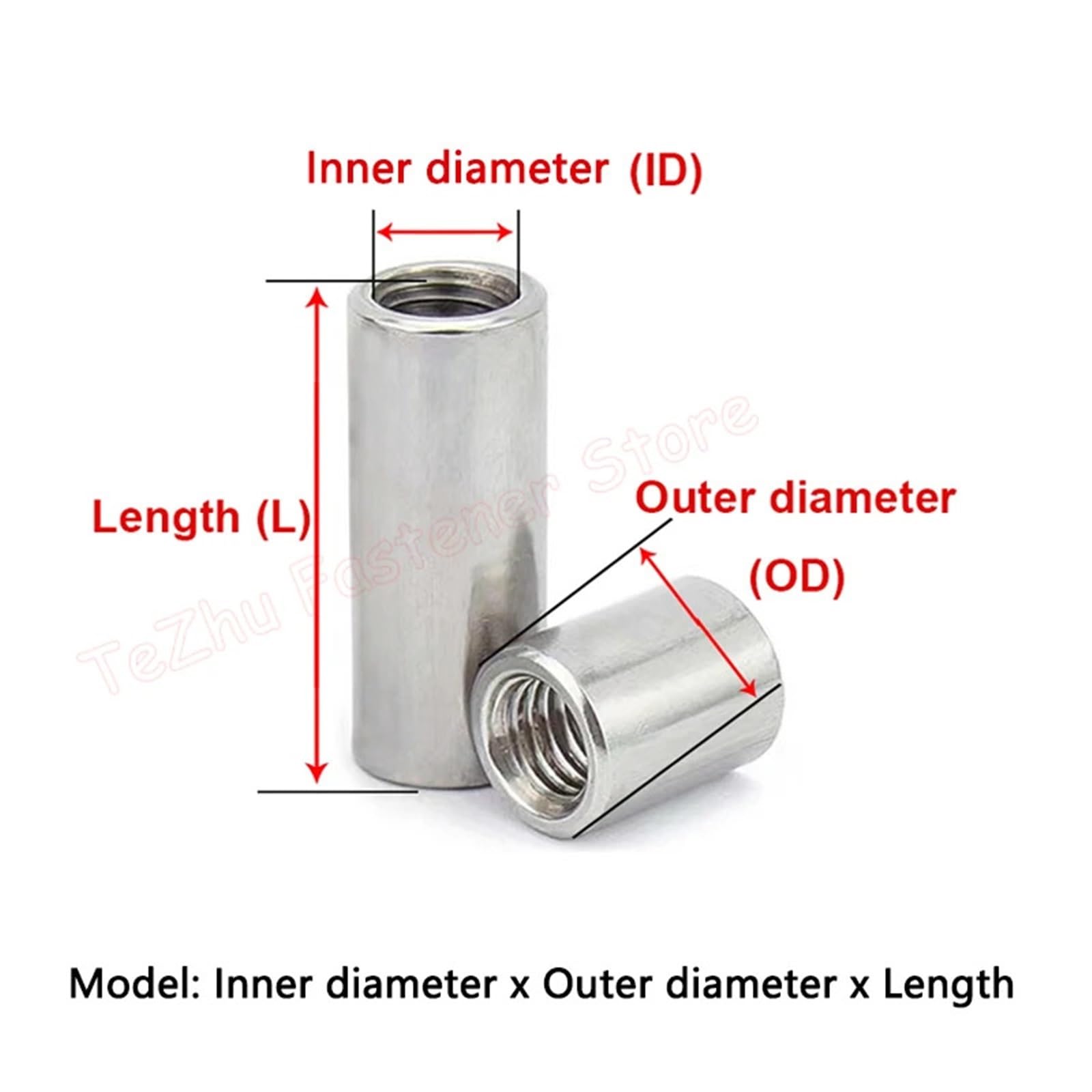 Tuerca de acoplamiento redonda larga, de acero inoxidable 304, M12, M14, M16, M20, varios tamaños, 1 pieza (M12 x 16 x 35 mm)(M16x24x50mm)