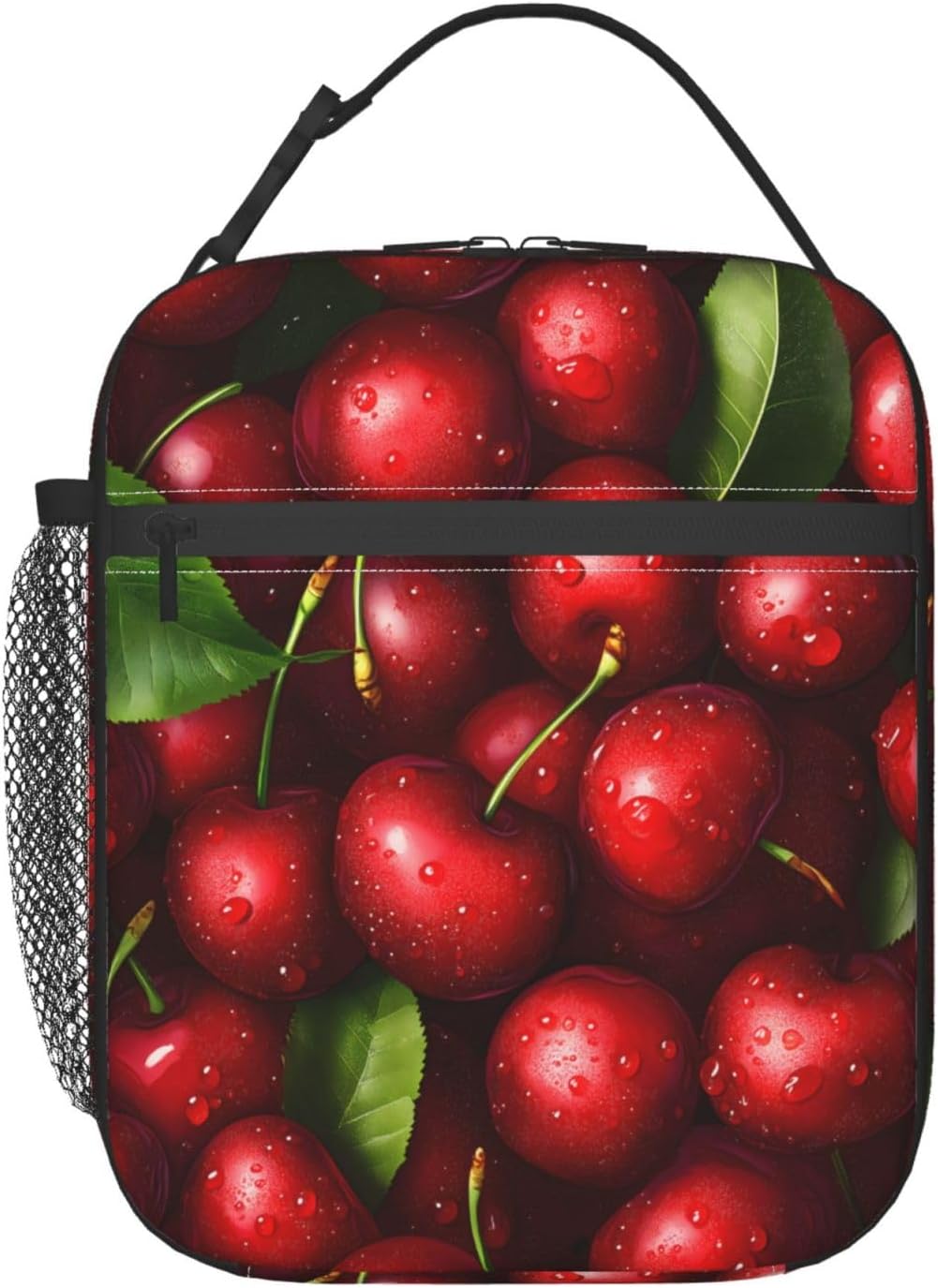 Red Cherry Polyester Lunch Box for Kids Teen,Sweet Reusable Thermal Lunch Bag for Adult Women,Fruit Insulated Tote Cooler Bags for School, Work, Picnic,Travel,Refreshing Summer Theme