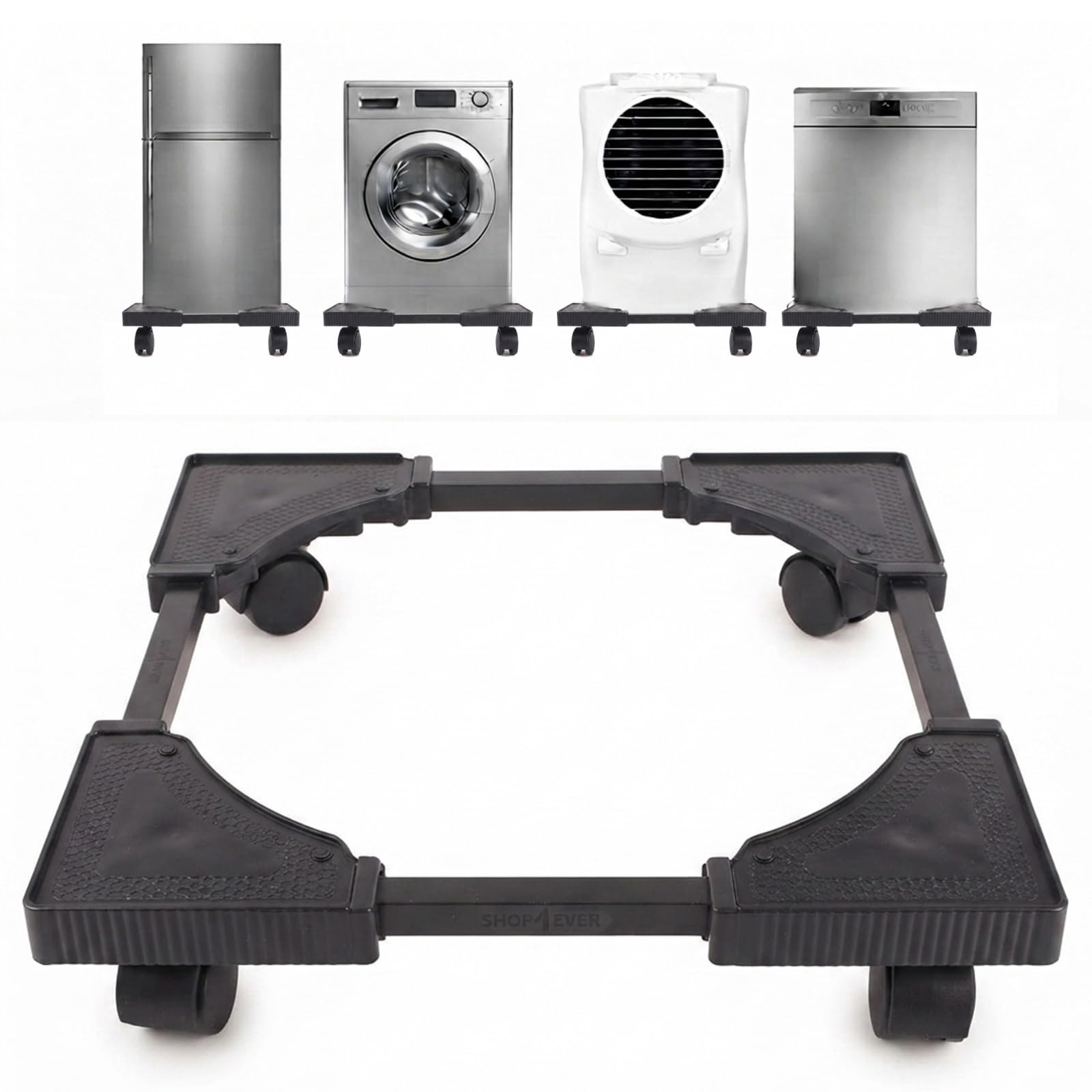 Shop4ever Washing Machine Stand, Adjustable Multipurpose Fridge Stand for Dishwasher, Inverter, 4 Wheels Heavy Duty Base, Lockable Design, Full Black Anti-Skid Feet, 17 x 17 to 25.5 x 25.5 Inch