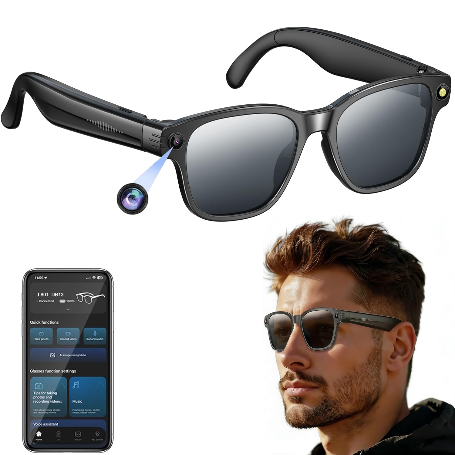 Smart AI Glasses with Camera, 800W Cameras & Photo Capture, Real-Time Translation, Recording Glasses with AI Assistant, Open-Ear Audio, Object Recognition, Bluetooth, for Travel (A2#)-image-13