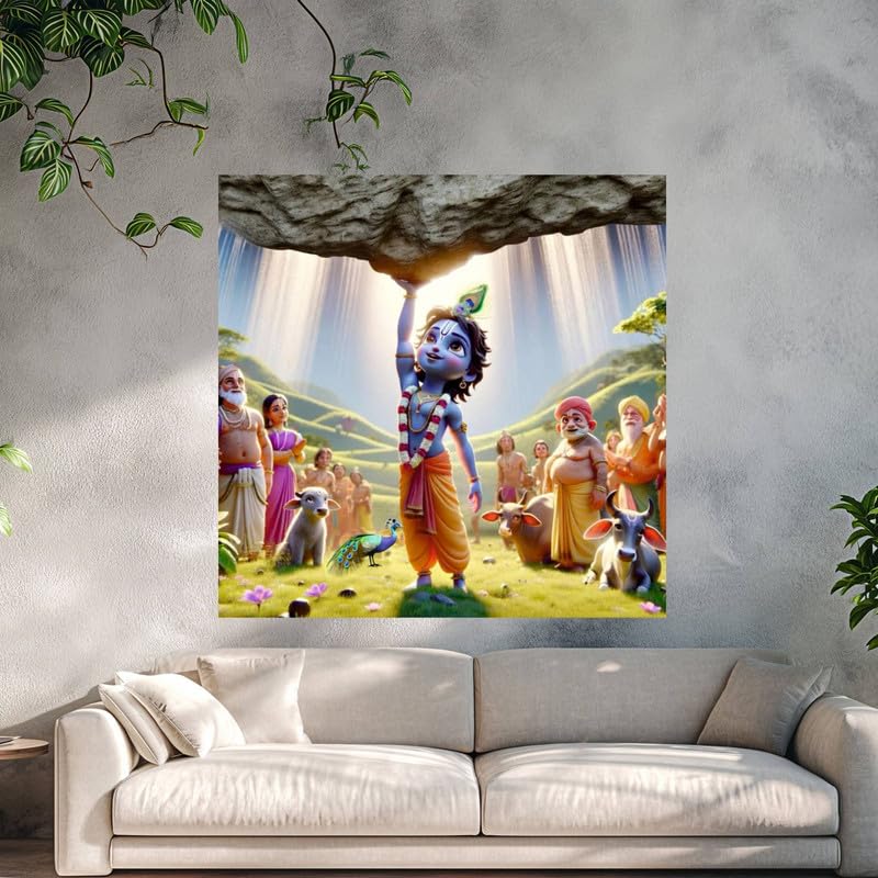 Image of British Terminal Cute little Bal Gopal Baby God Krishna| Kanha Ji | Laddu Lord Makhan Chor Painting Religious Poster for Pregnant Women for wall (matt thin vinyl,sticker,multicolor,unframed)| bj85
