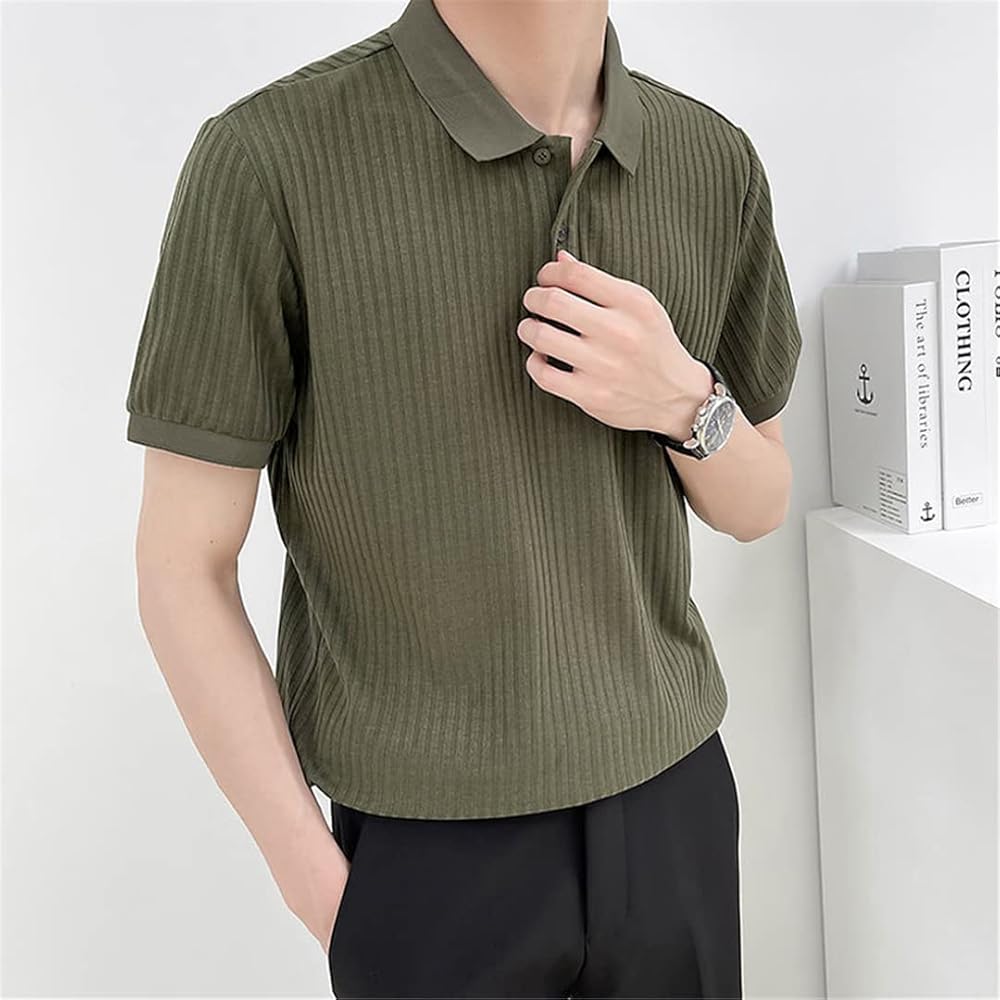トップス men SUMMER KNIT POLO SHORT SLEEVE RQP Mens Knitted Polo T Shirt Quarter Zip Pullover Short