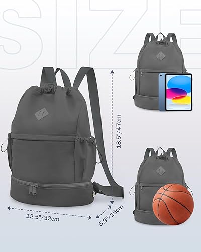 Miniatura 4 de Mochila deportiva con cordón, bolsa de gimnasio con compartimento para zapatos y bolsillo húmedo, bolsa de natación para mujeres y hombres, mochila