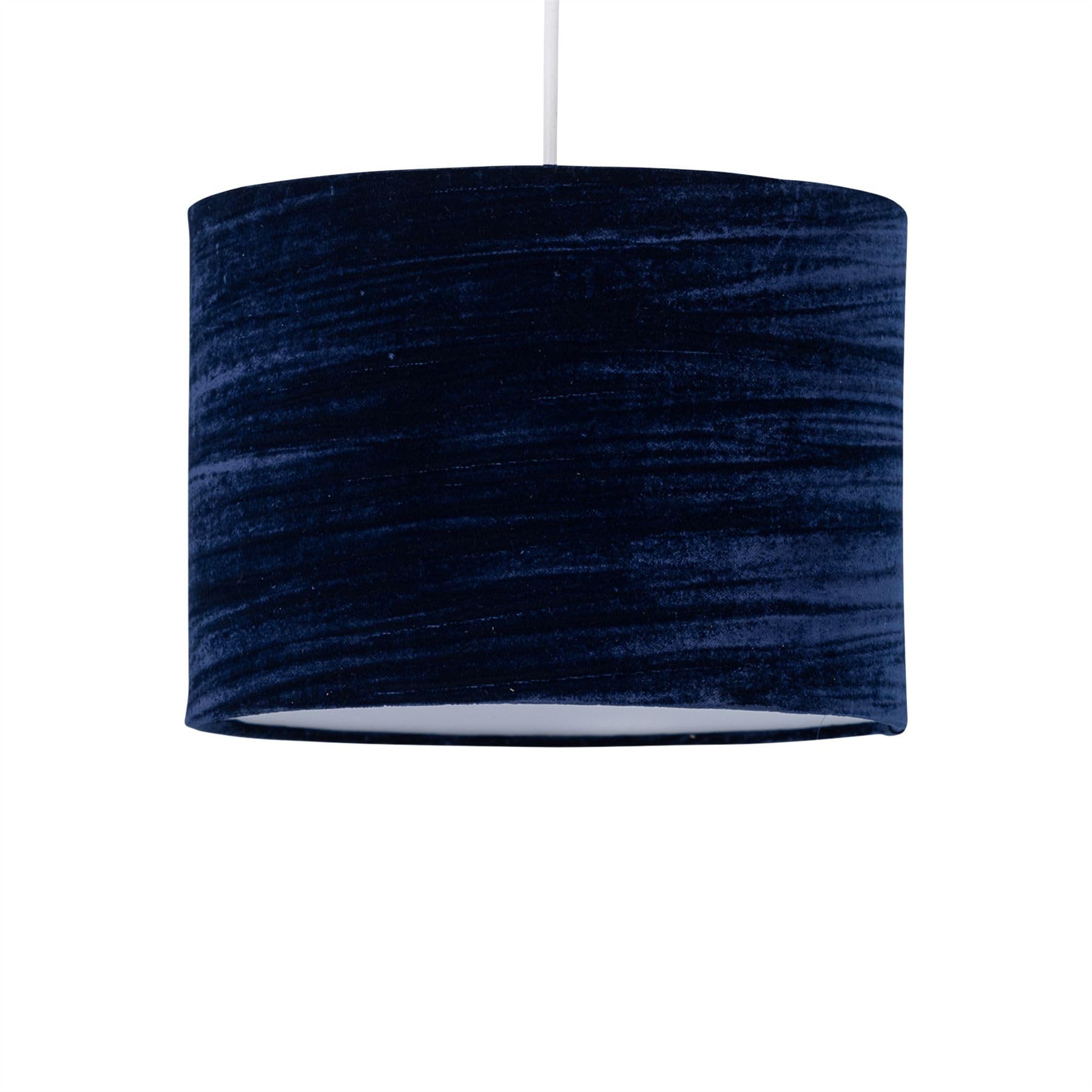 Navy Blue Crushed Velvet Pendant Shade, Easy Fit Ceiling Lightshade, Modern Light Shade, Diameter 33cm