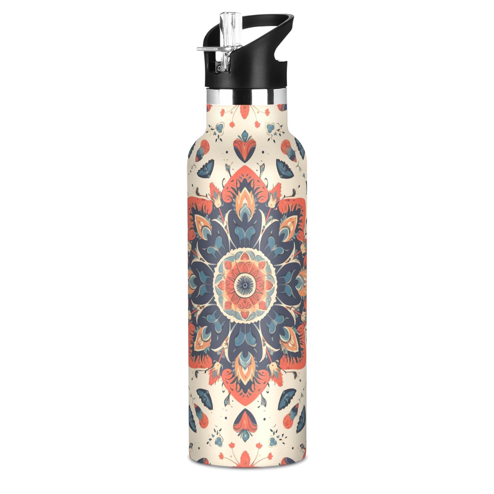 Kaaviyo Boys Pattern Vibrant Colorful Geometric Water Bottle Stainless Steel Jug Insulated Vacuum Cup For Girls(600Ml)