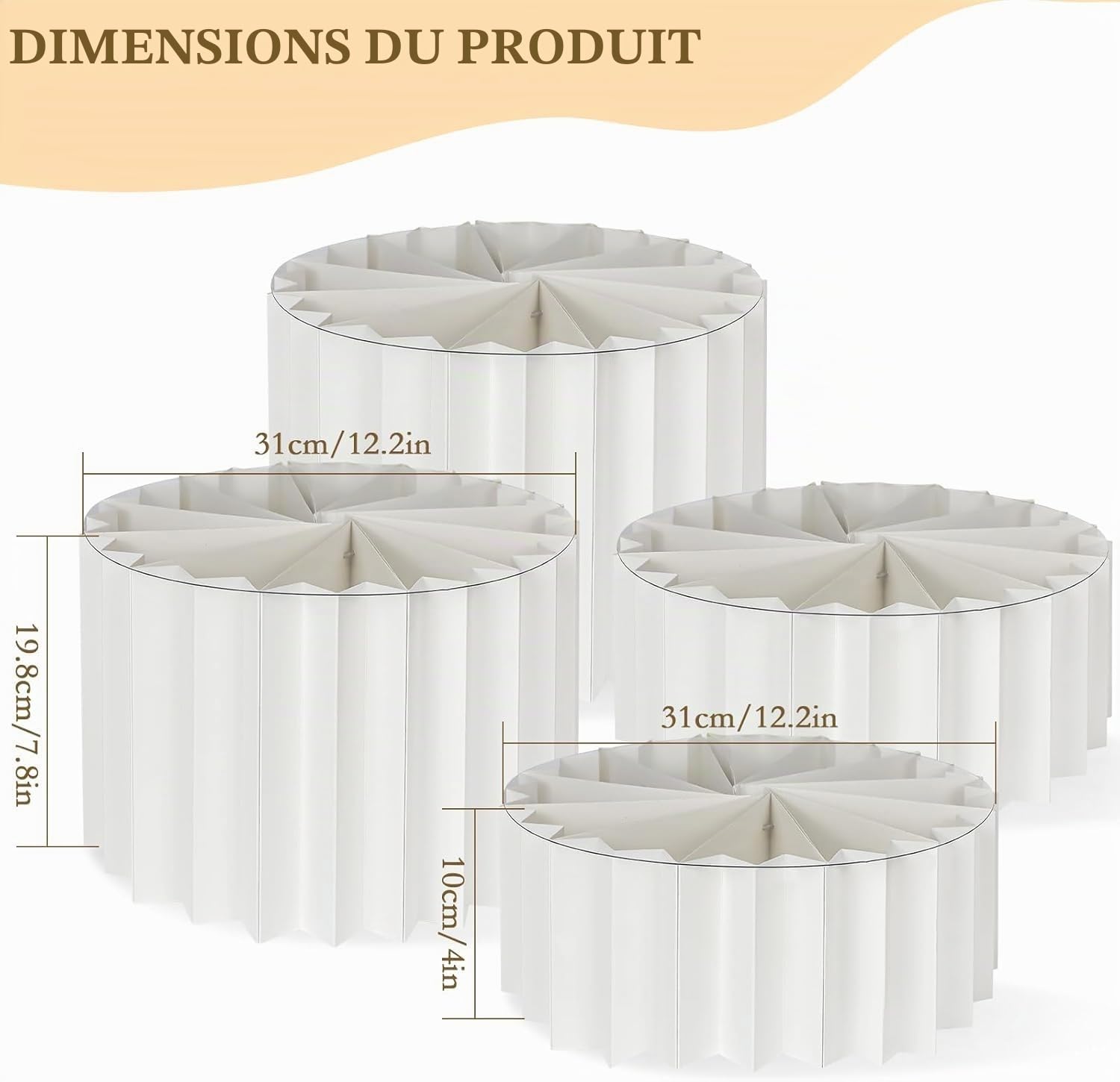 MALLOOM Lot de 4 Rehausseurs de Buffet – Présentoirs Blancs Cylindriques en Carton pour Desserts, Gâteaux, Bijoux, Figurines – Idéal pour Fêtes, Mariages, Collectors