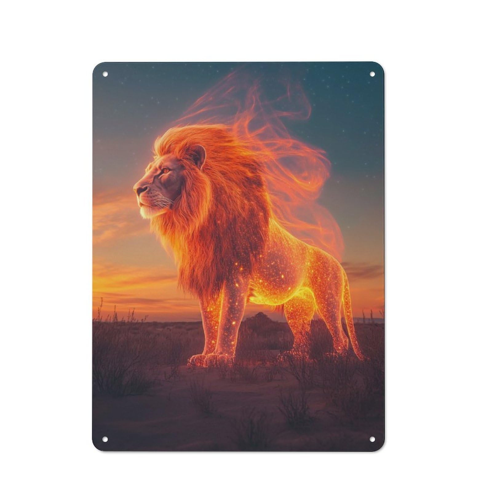 Vintage Metal Sign with Fiery Lion Savanah King Design 40x30cm, Vintage Bar Wall Plaque for Cafe, Pub, Workshop Or Home Bar