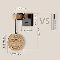 Vista 4 de N01 Apliques de Pared Enchufables Regulables Colgantes Bohemios de Ratán Lámpara de Pared Rústica Sin Escalones Aplique de Pared Tejido Lámpara