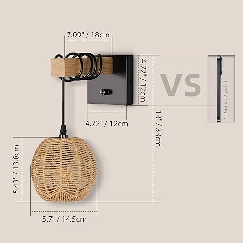 Miniatura 4 de N01 - Apliques de pared regulables para colgar estilo bohemio de ratán, lámpara de pared tejida sin escalones, lámpara de pared tejida con cable