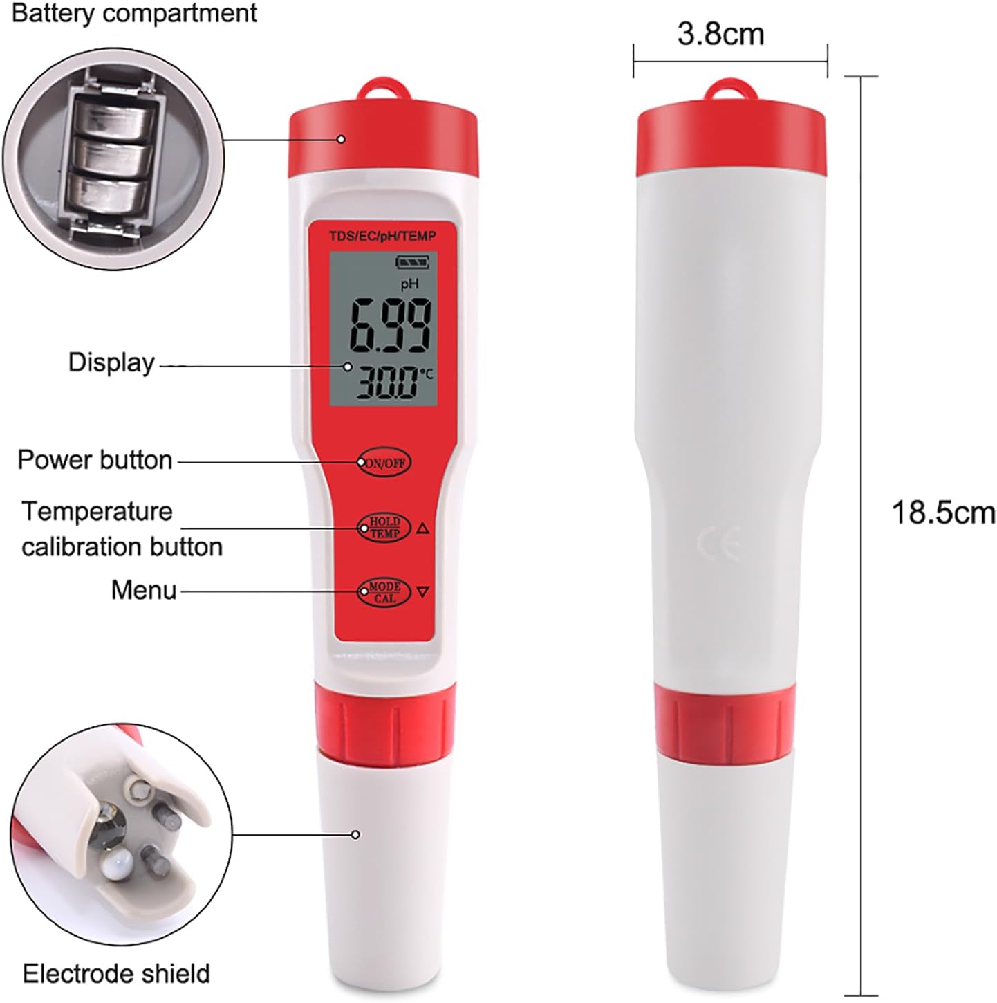 TsoLay Portable 4 in 1 PH Meter, Water Quality Monitor Tester, PH/TDS/EC/Temp Meter with Compensation Temperature Calibration, Auto Shutdown Function, for Pools, Drinking Water, Aquariums