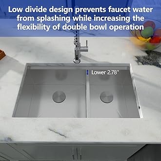 Dcolora 33 Inch Double Bowl Kitchen Sink Undermout Workstation 16 Gauge Stainless Steel Sinks Spacious 60/40 Split Double Basin Under Counter, 33"x19"x10" DC-U7710