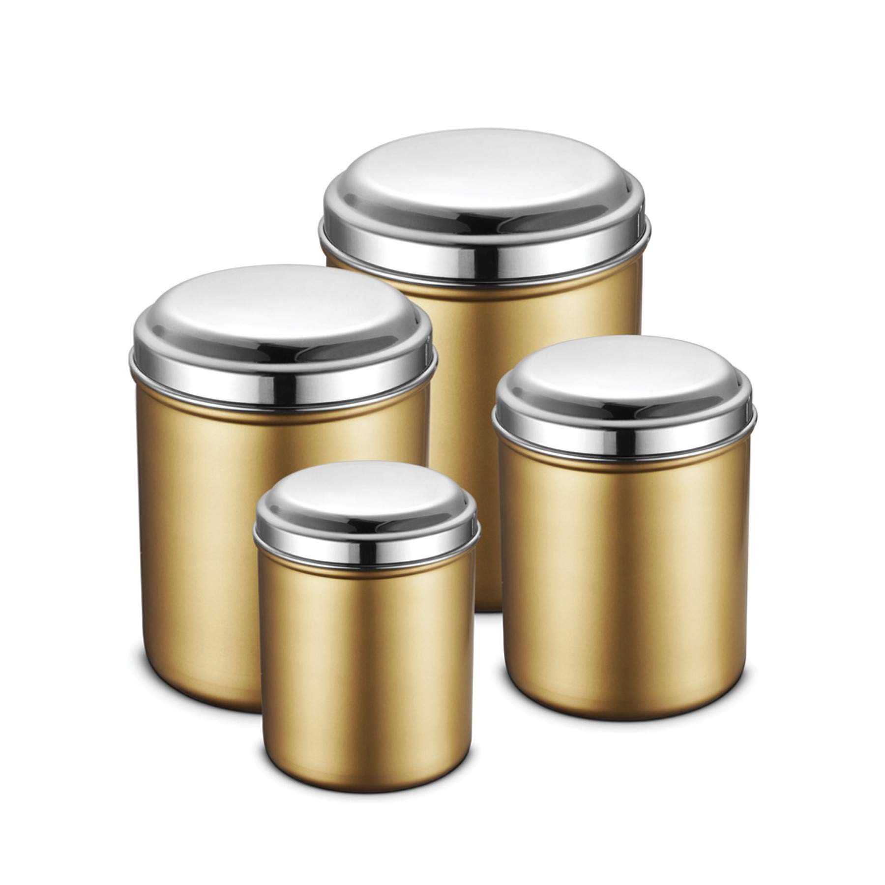 JENSONS Stainless Steel Progetto Series 4 Pcs Canister Set -Gold DUST with Mirror Polish S.Steel Lids