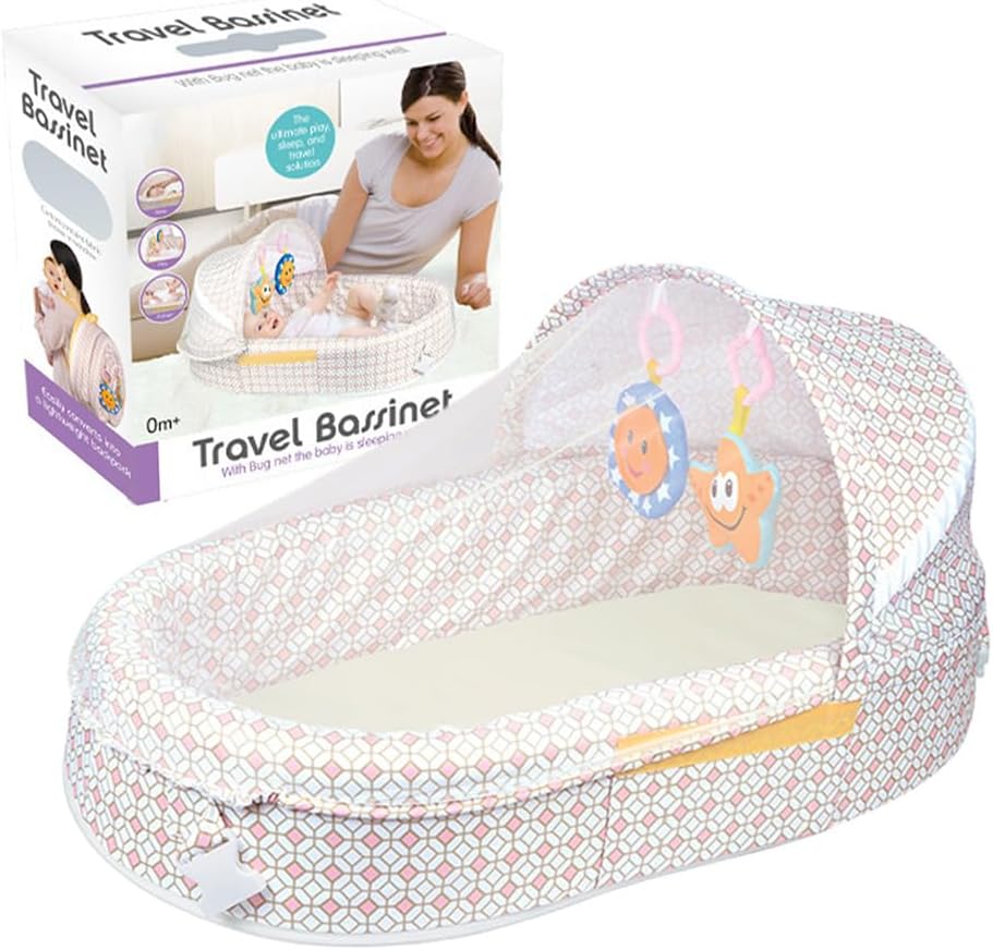 Hcosmy Baby Bed for Newborn Portable Travel, Baby Lounger with Sun Protection Mosquito Net, Foldable Infant Sleeping Basket, Removable and Washable Baby Cribs Bed for Bedroom