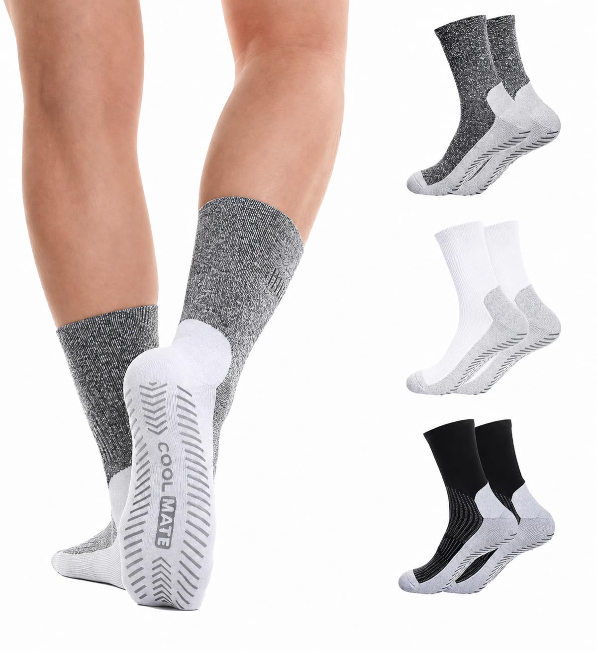 CoolMate Mens Grip Socks, Non Slip Athletic Socks for Pilates, Yoga