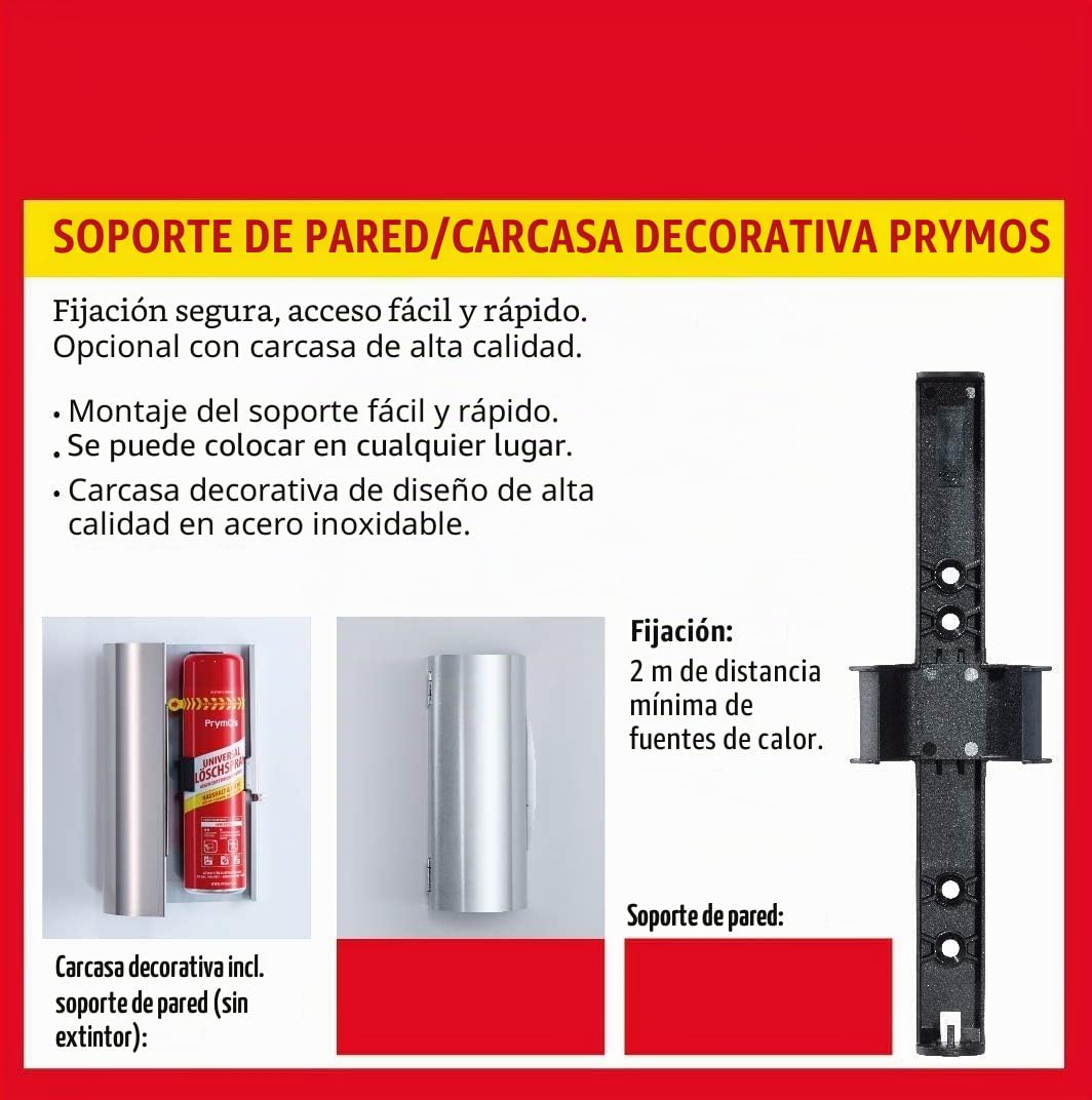Prymos Spray extintor de fuego 625ml – Spray extintor universal para cocina, hogar, barbacoa – 5A/21B/15F – Fabricado en Alemania – para clases de incendio A B F y dispositivos eléctricos hasta 1000V