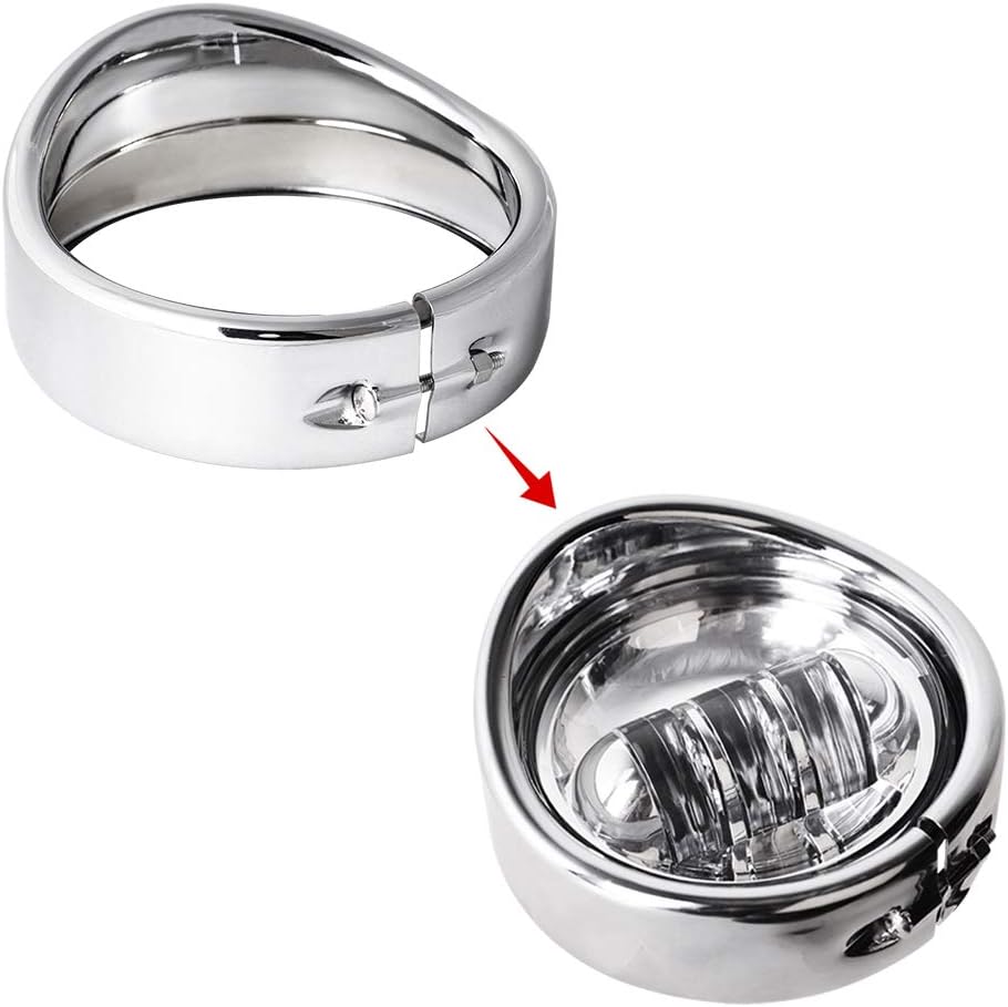 NTHREEAUTO 4.5" Motorcycle Passing Lights Trim Rings, Chrome Fog Lamp Visor Bezel Compatible with 1962-later Harley Touring Road King Softail Street Glide Sportster Electra Glide