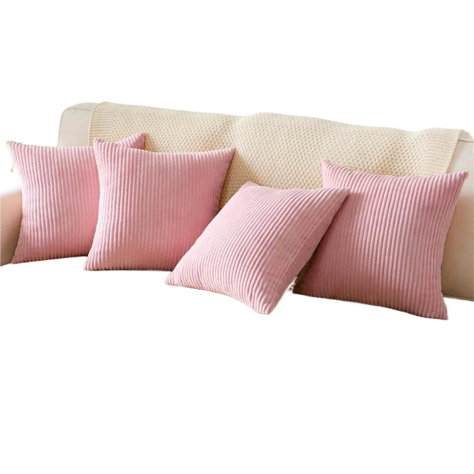 Corduroy Cushion Covers 2pcs Corduroy Striped Throw Pillow Covers For Sofa Bed Couch Car Soft Cushion With Zipper 12x20in/18x18in No Inserts for Sofa Couch Bedroom(2pcs Pink,45x45cm(17.7x17.7in))