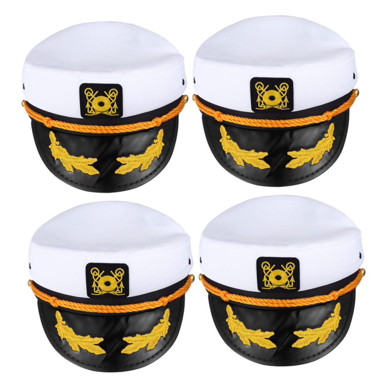 FRCOLOR 4pezzi Cappello da Capitano Nautico Regolabile Cappello da Capitano di Yacht Bianco Berretto da Marinaio da Ammiraglio per Eventi Tema e Feste