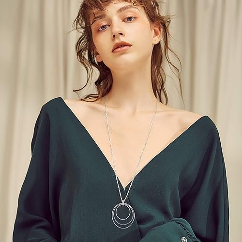 Miniatura 2 de Collar largo de cadena de plata de ley S925 con dije grande para mujeres y niñas, Plata de ley