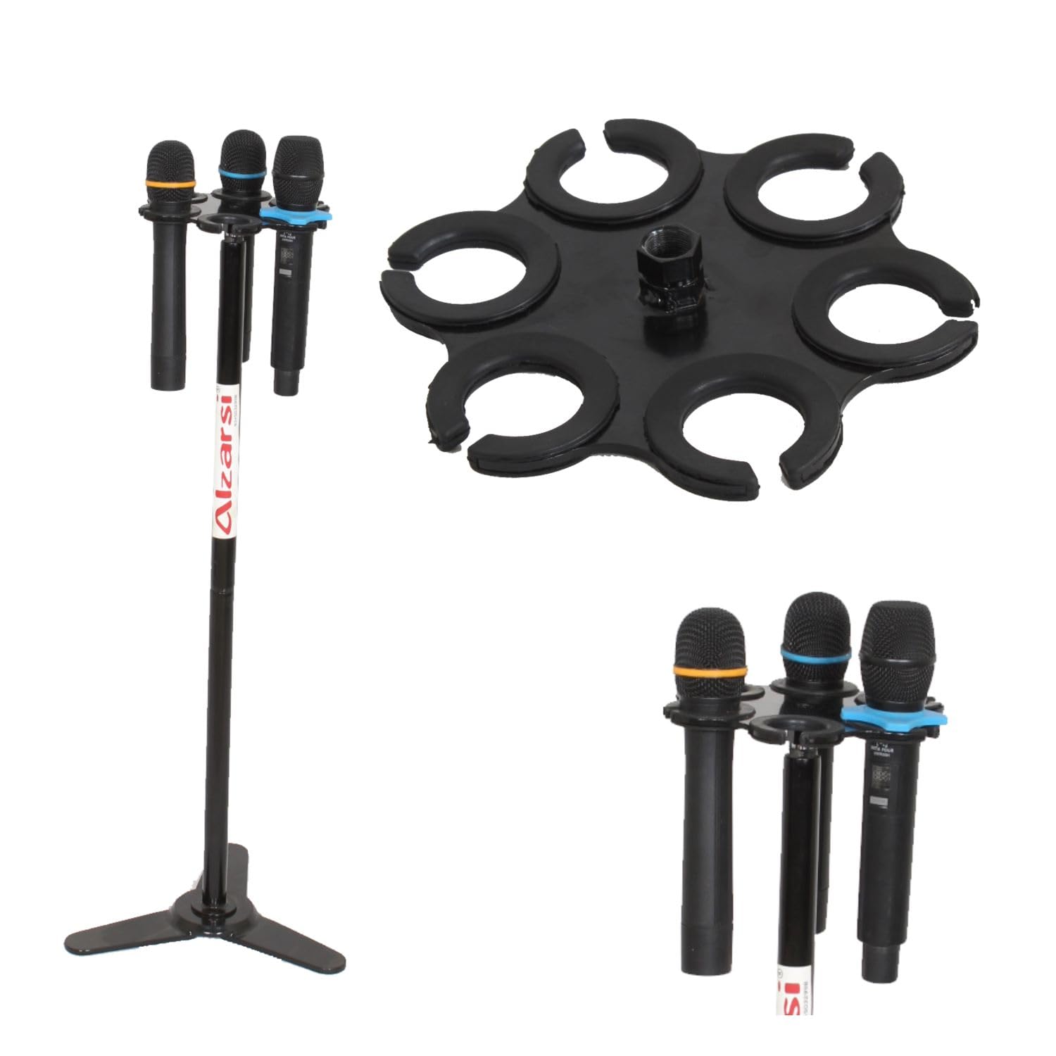 Lotus Model Microphone Holder, 6 Multi Mic Holder stand for Wired and Wireless Mics, Multiple Microphone Organizer and Display for Mic Stand, Hold Up to 6 Microphones, Steel, Black-image-41