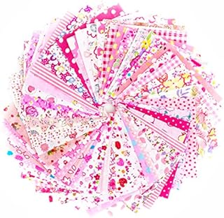 RayLineDo® 50pcs 10 * 10cm Different Pattern Patchwork Fabric Craft Printed Cotton Material Mixed Squares Bundle Quilting Scrapbooking Sewing Artcraft DIY Fabric Pink Series