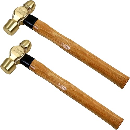 Miniatura 53 de WEDO Martillo de bola de latón de 12 onzas, martillo de bola con mango de madera, longitud 280 mm (11"), forjado a presión, resistente a la madera