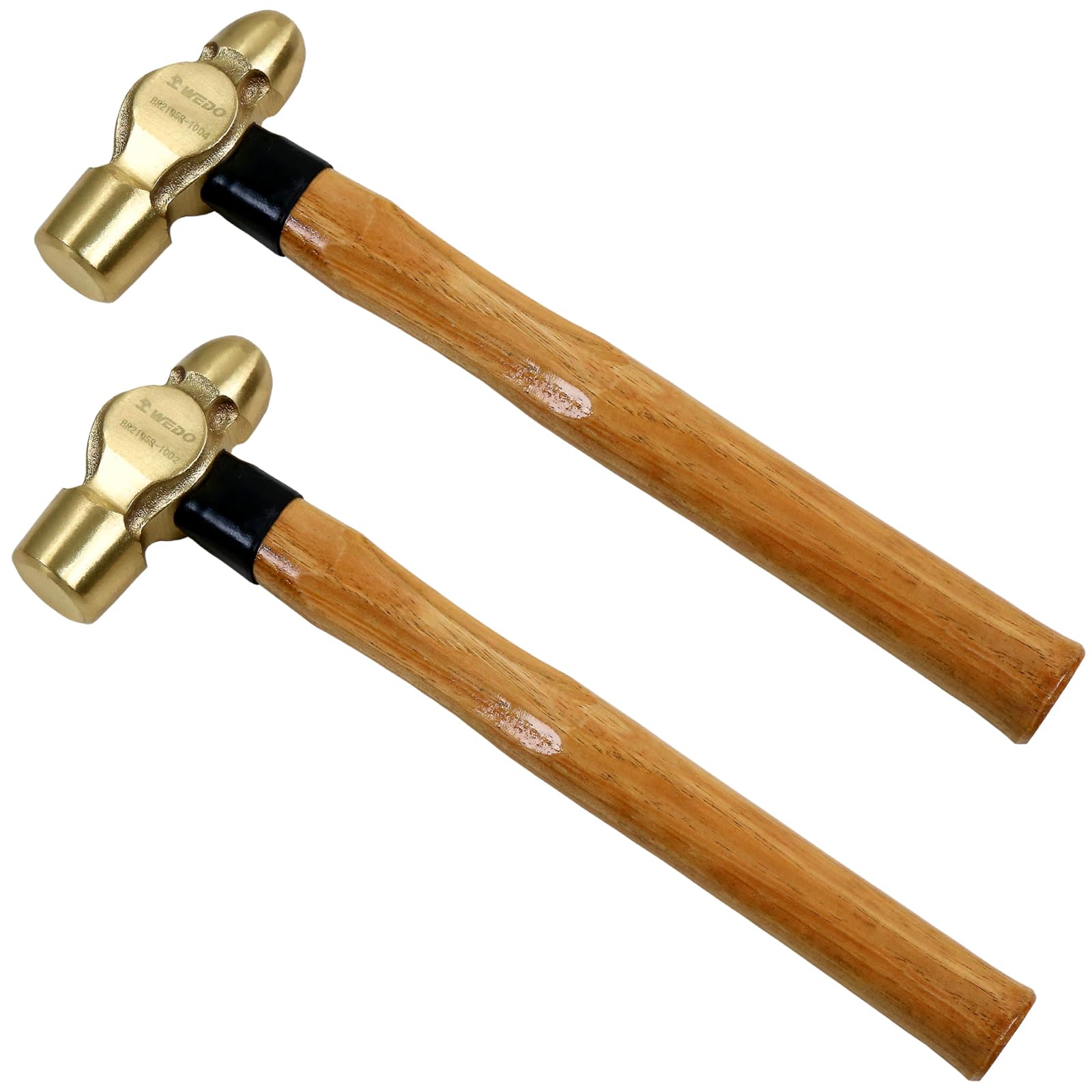 WEDO 2PCS Brass Ball Peen Hammer Set, 8 oz + 12 oz(1/2lb+3/4lb), Brass Ball Pein Hammer Set with Wooden Handle, Die-Forged, Corrosion Resistant, DIN Standard