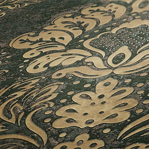 A.S. Création Livingwalls Metropolitan Stories 2 Vliestapete mit Ornamenten 0,53 x 10,05 m – Grün, Gold – elegante Barocktapete Made in Germany – 379011