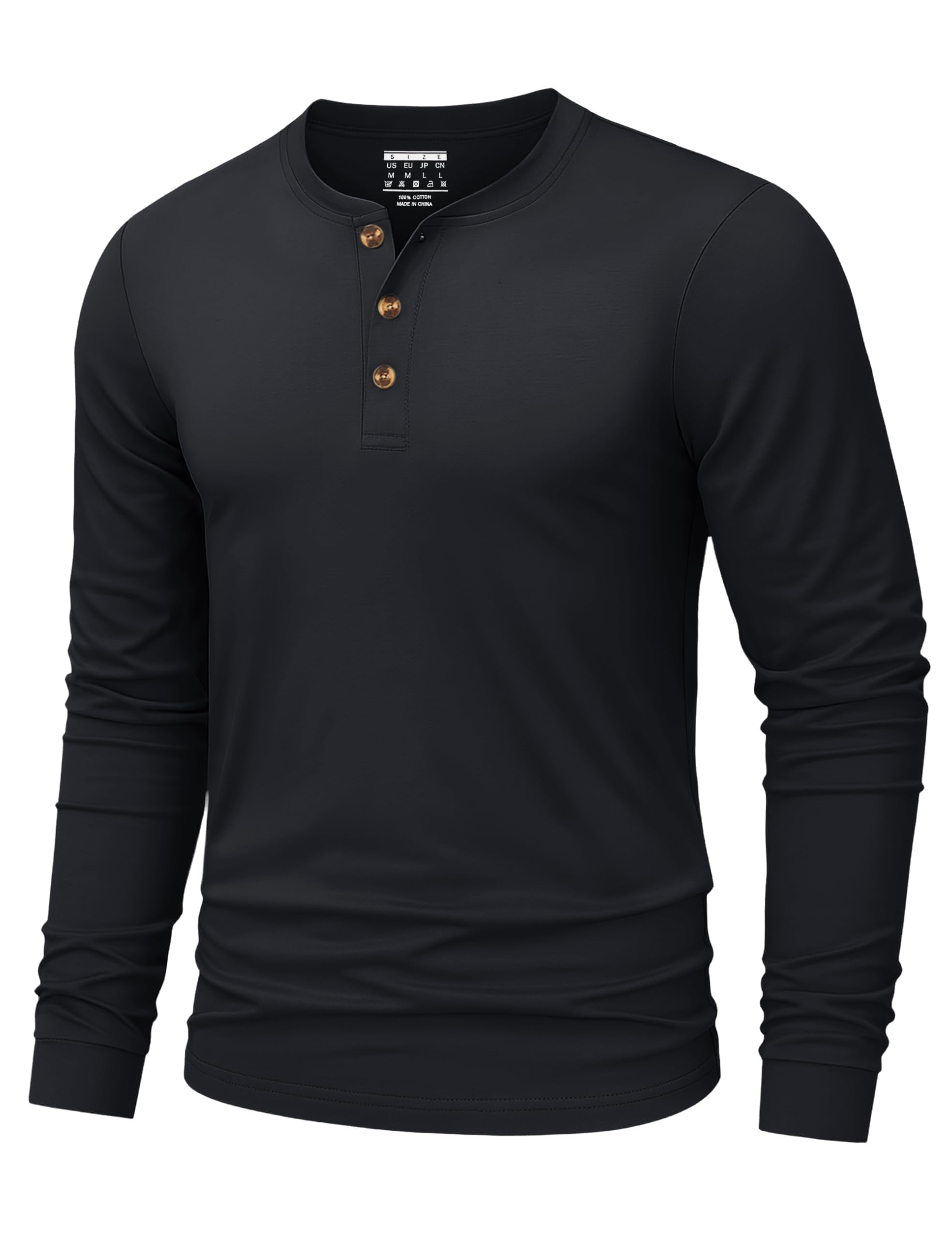 TACVASEN Tshirt Uomo Cotone Maglietta Uomo Manica Lunga Maglia Henley Camicia Elegante Base con Sfilo a Bottoni Taglio Regular Camicia Casual