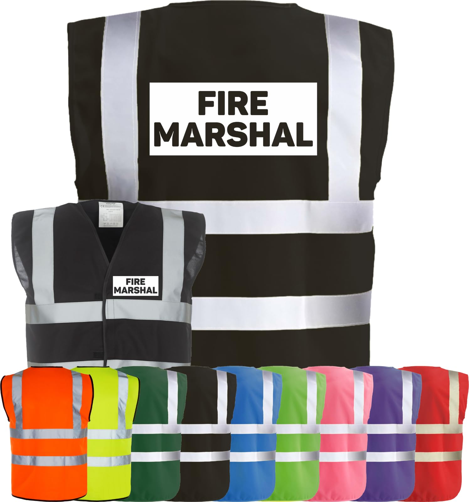 Corporate Togs FIRE MARSHAL Hi-Vis Safety Vest - High-Visibility Waistcoat Tabard, British Standard CE Marked, Fastening Vest | Protective Safety Wear