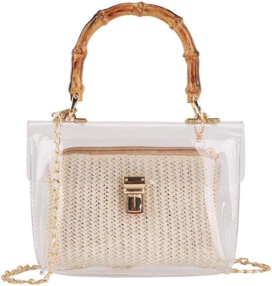 Bamboo Handbag Bamboo Purse Clear Crossbody Bag Clear Purse for Woman Clear Purse Small Hobo Bags (Beige)