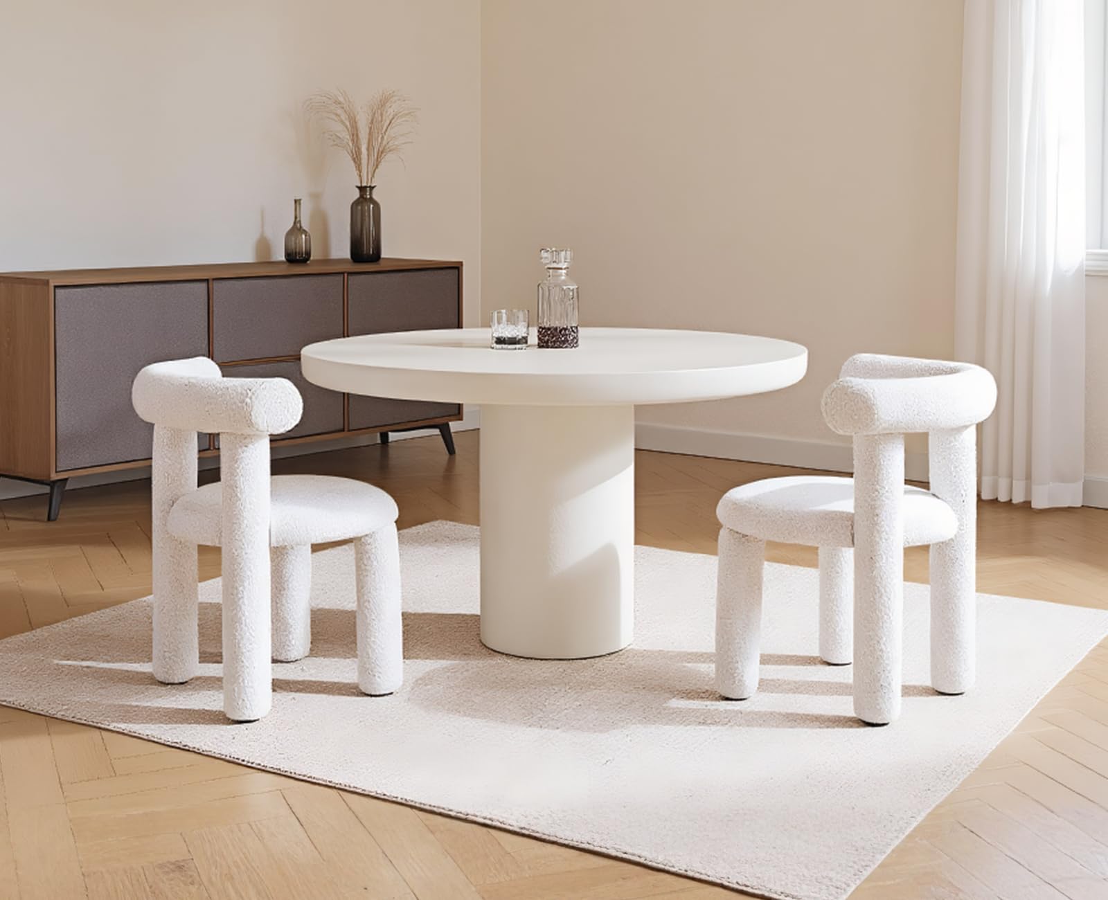 chairus Kitchen Dining Chairs Set of 2 Faux Fur Armless Side Chairs Upholstered Accent Chairs for Dining Room (White) — view 3