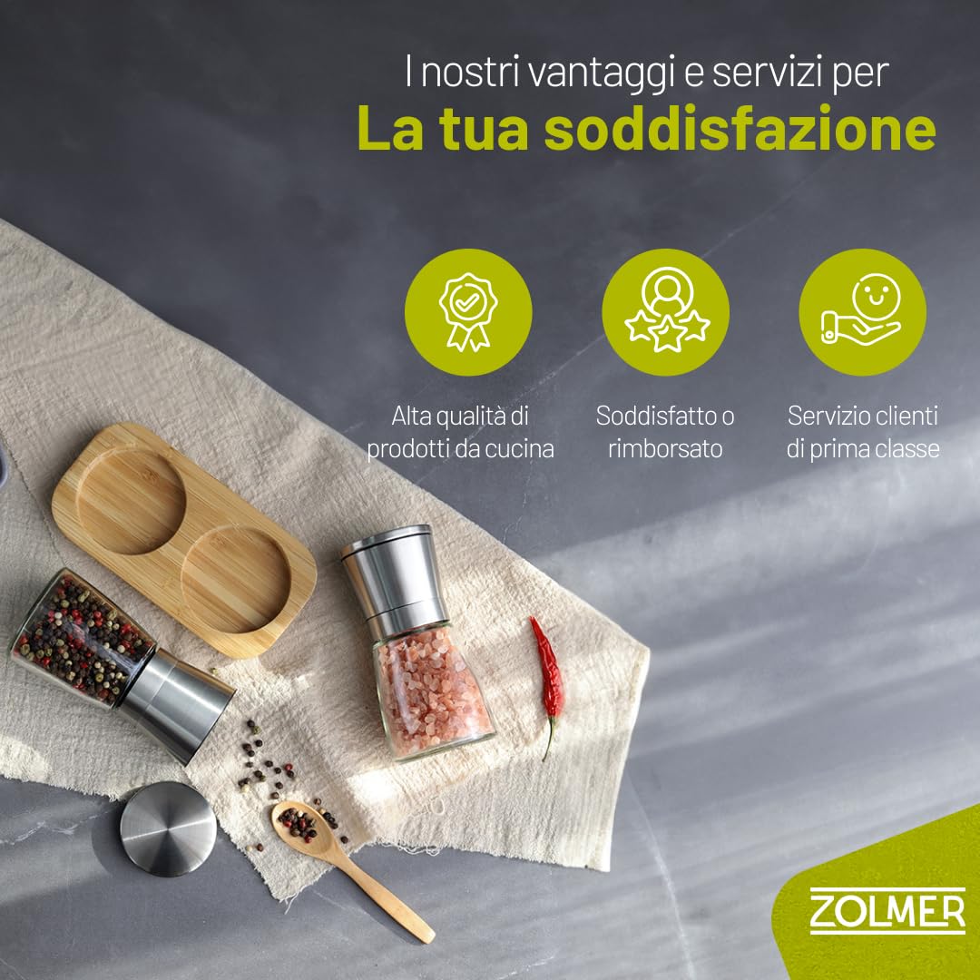 Macina sale e pepe con supporto in bambù – Set di 2 macinaspezie in acciaio inox e vetro – macina in ceramica regolabile, ricaricabile ed elegante per ogni cucina
