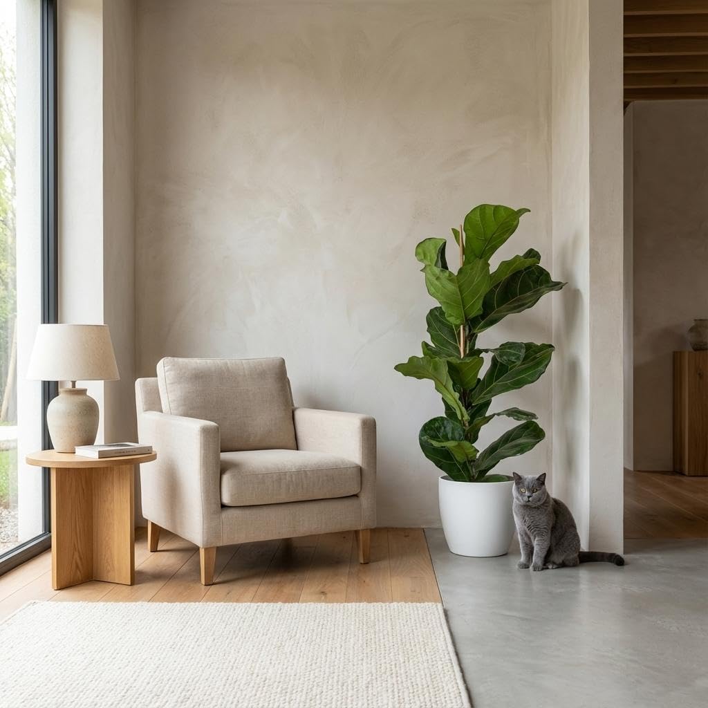 Green boutiQ - Zimmerpflanze - Geigenfeige - Ficus Lyrata - Grün - Pflegeleicht - 1 Pflanze - mit Potter Weiß - Topf 21cm - Höhe 75-85cm