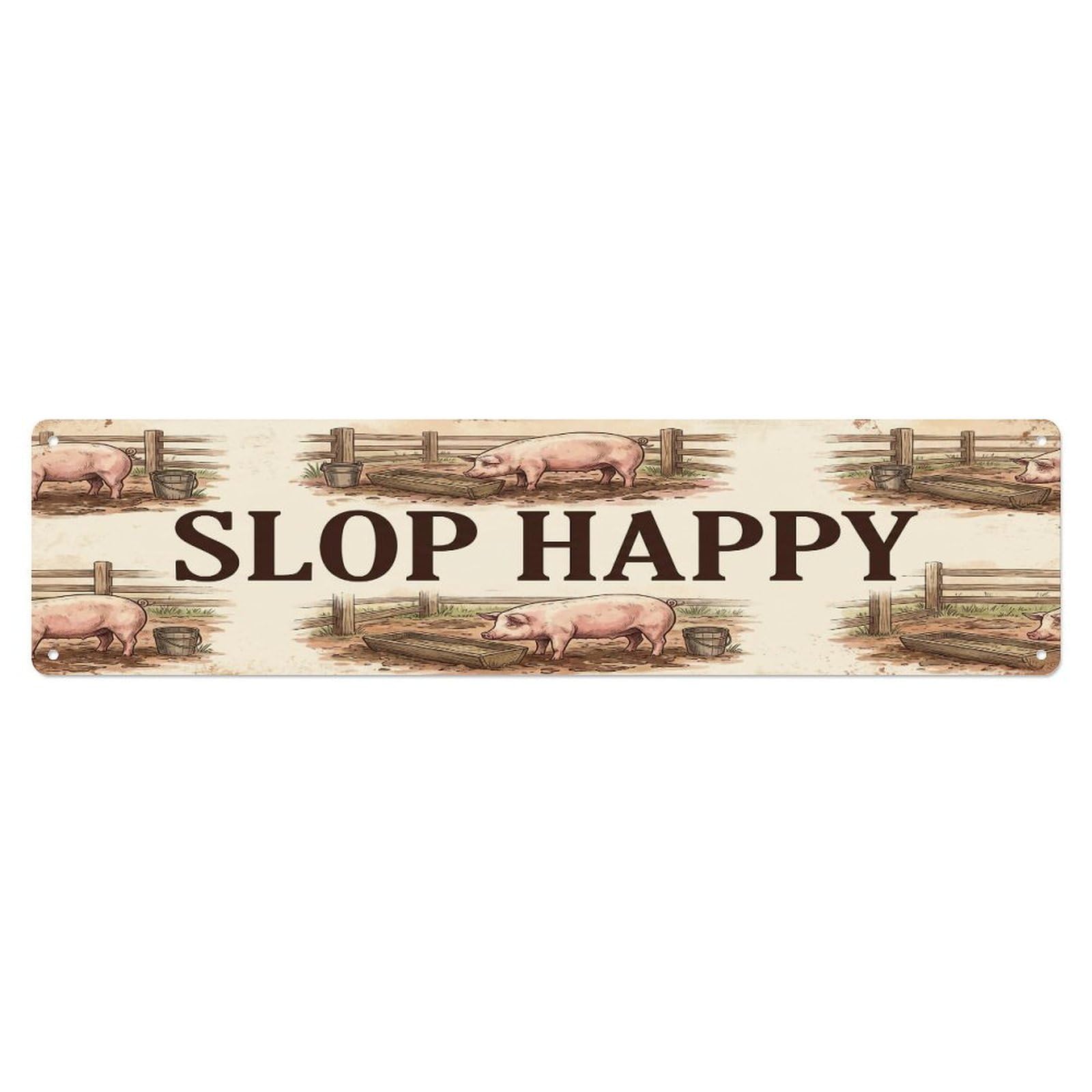 Olhnbad 4X16inch(10X40cm) Vintage Pen Slop Pig Farmhouse Funny Pig Backyard Farm Metal Tin Sign