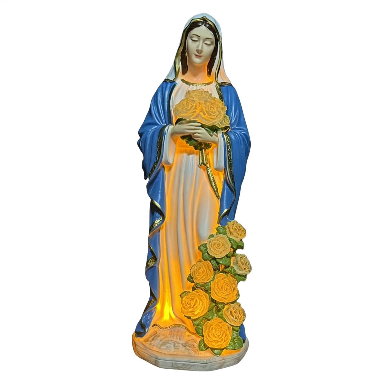 Statue solaire de Marie d'extérieur en résine lumineuse pour décoration de jardin