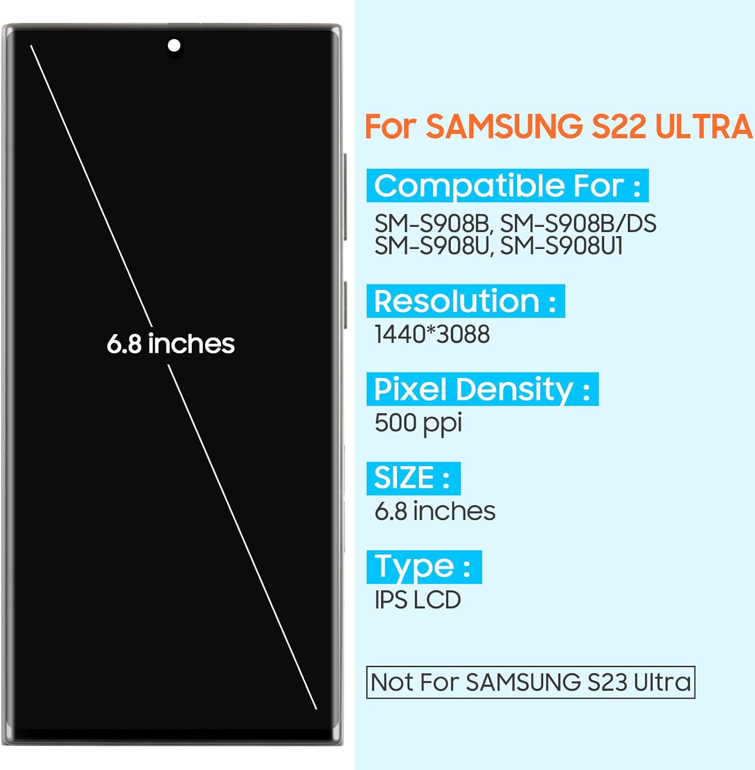 Incell for Samsung Galaxy S22 Ultra 5G Screen Replacement - for Samsung S22 Ultra 5G LCD Display SM-S908B SM-S908U S908 S908B Digitizer Touch Screen Assembly Repair with Frame (Without Frngerprint)