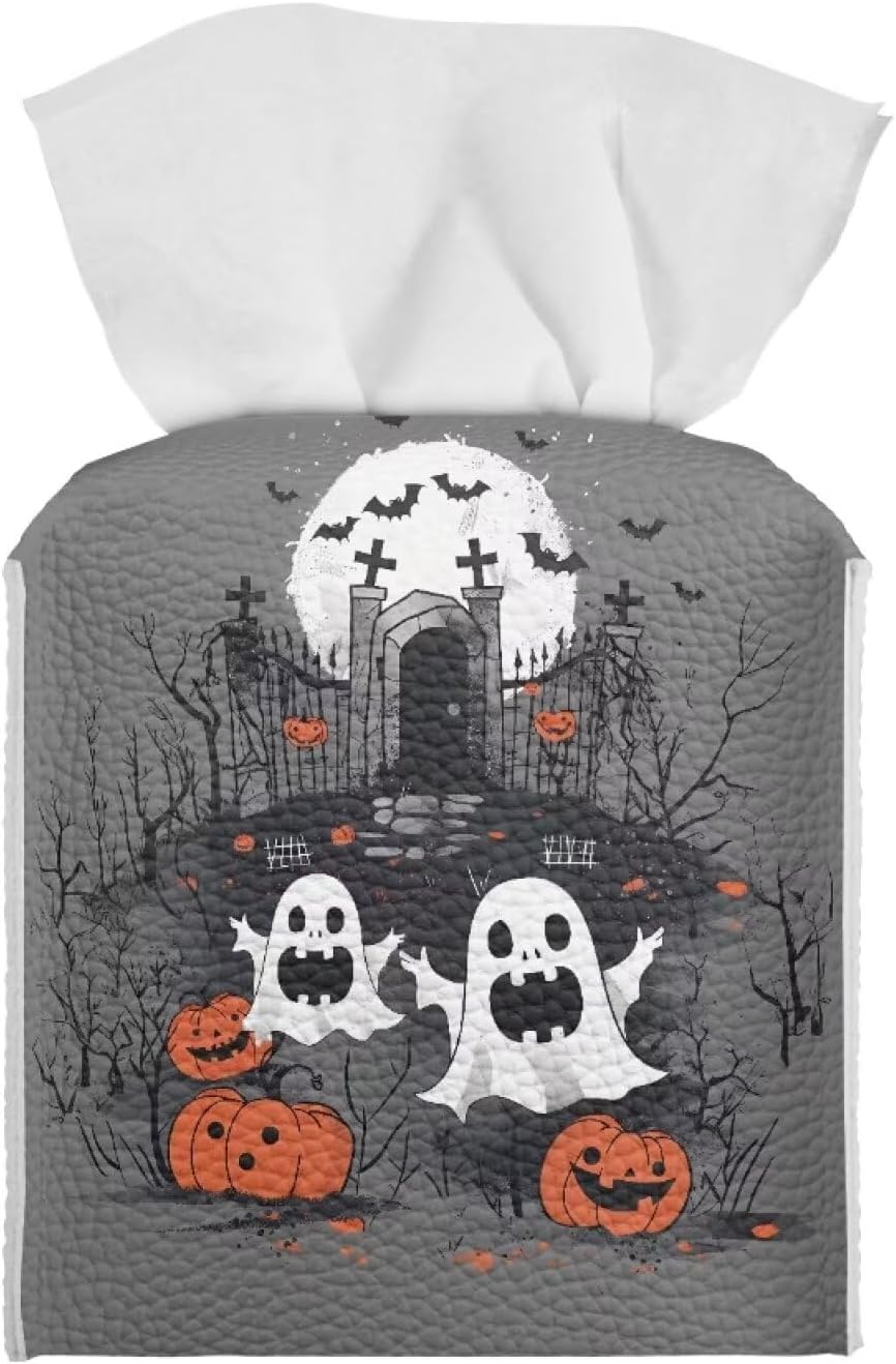 Pzuqiu Halloween Ghost Castle Tissue Box Cover,Square