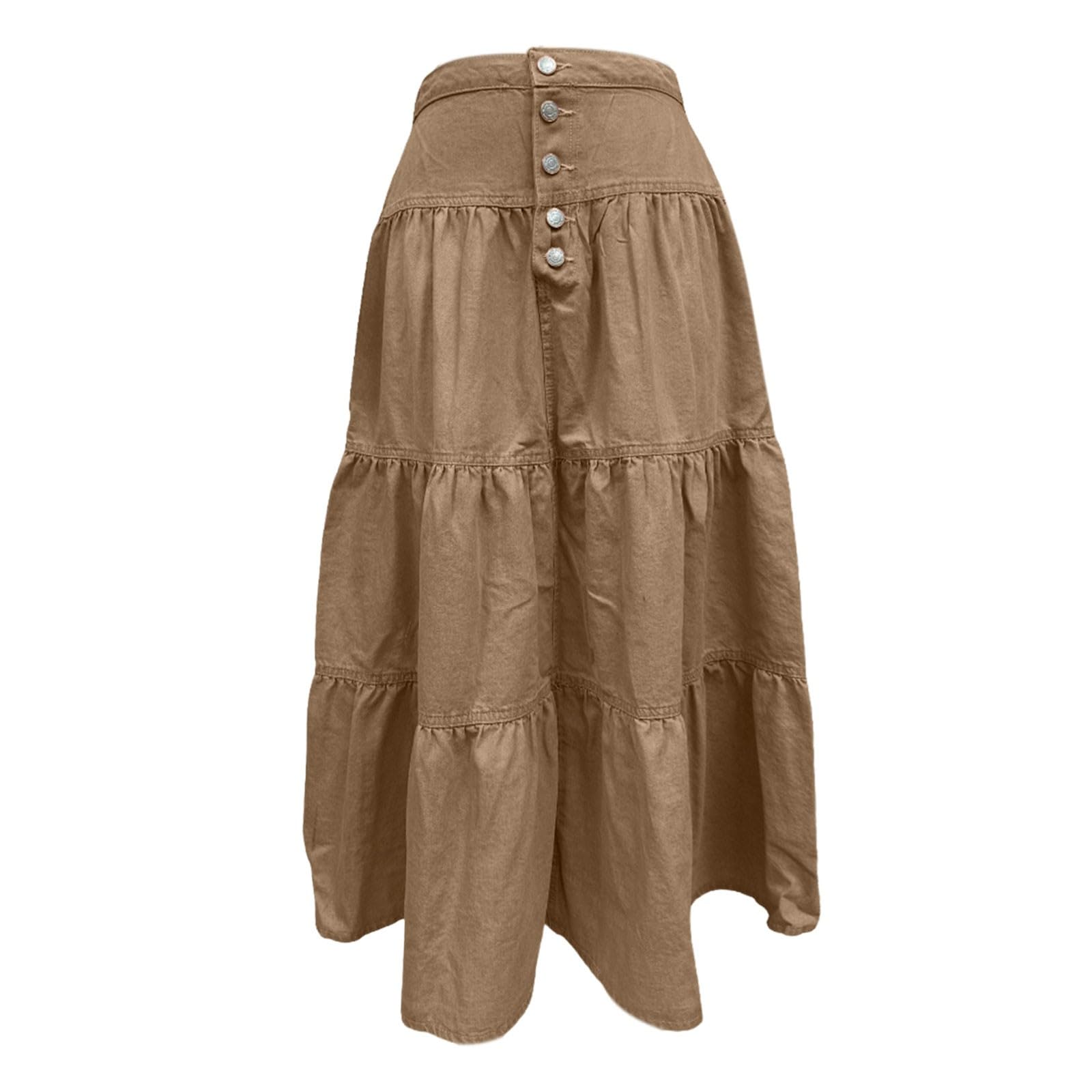 Generico Gonne Estive da Donna,Gonna Lunga in Denim da Donna A Vita Alta con Volant Fluenti Plissettata A Strati per Outfit Casual da Strada E per Le Feste
