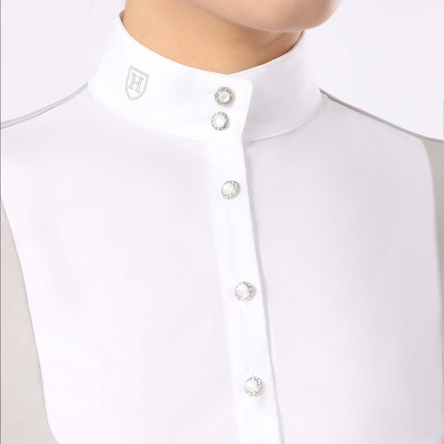 Harrison Howard Women's Equestrian Long Sleeve Riding Top Show Shirt Patchwork Design - Image 4