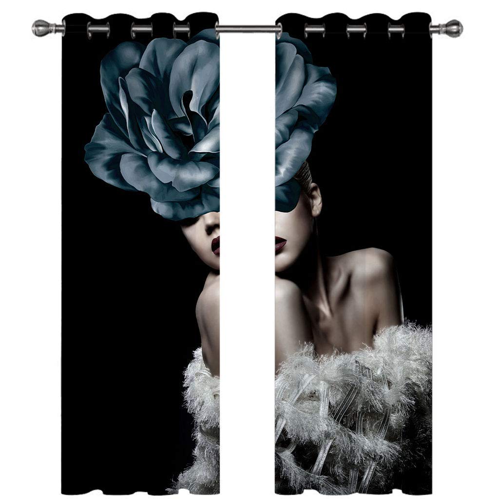 Rideaux acoustiques occultants 3D floral bleu pour chambre et salon